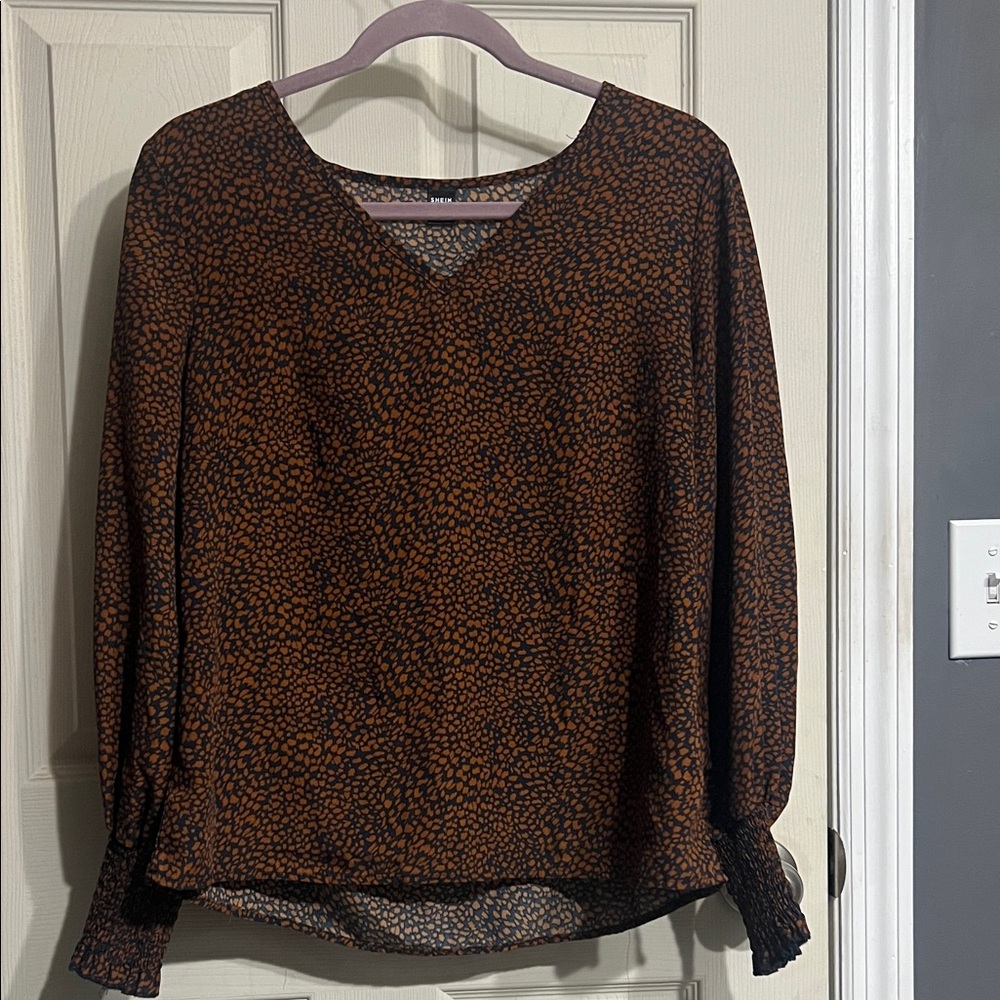 SHEIN Blue  and Brown Patterned Blouse
